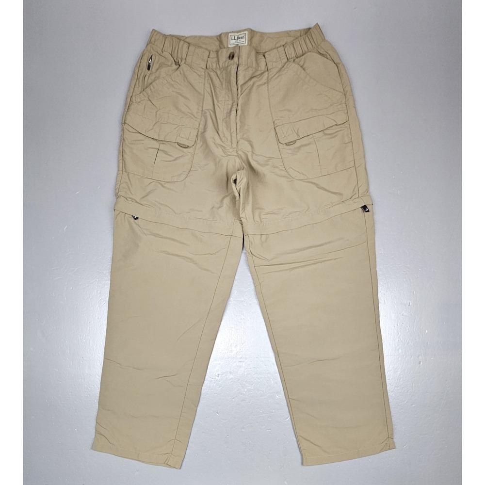 LL BEAN Hiking Pants Mens Large (30x28) Khaki Cargo Convertible‎ Zip-Off Outdoor